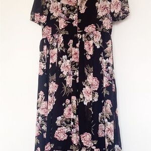 Floral Black and Pink Kids Dress